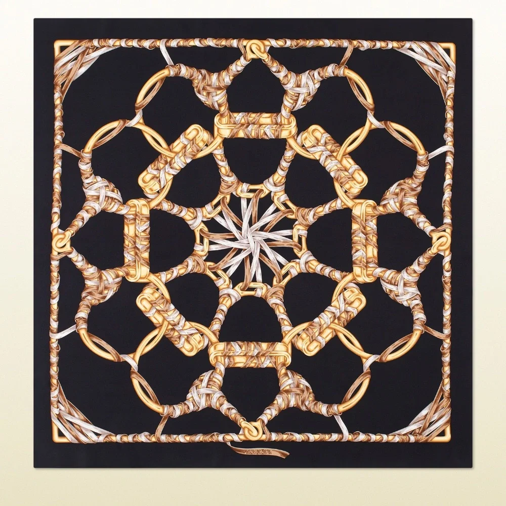 New Gucci Scarf Iconic Print Black Silk Wrap with Gucci Gift Box